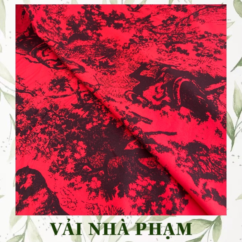 Vải lụa 75d hoạ tiết vệt đen nền đỏ tươi-khổvải 1.5m-vải nhà phạm