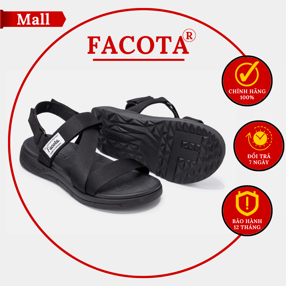 Giày sandal Facota nữ chính hãng NN01, Facota đen nam nữ, Sandal đi học