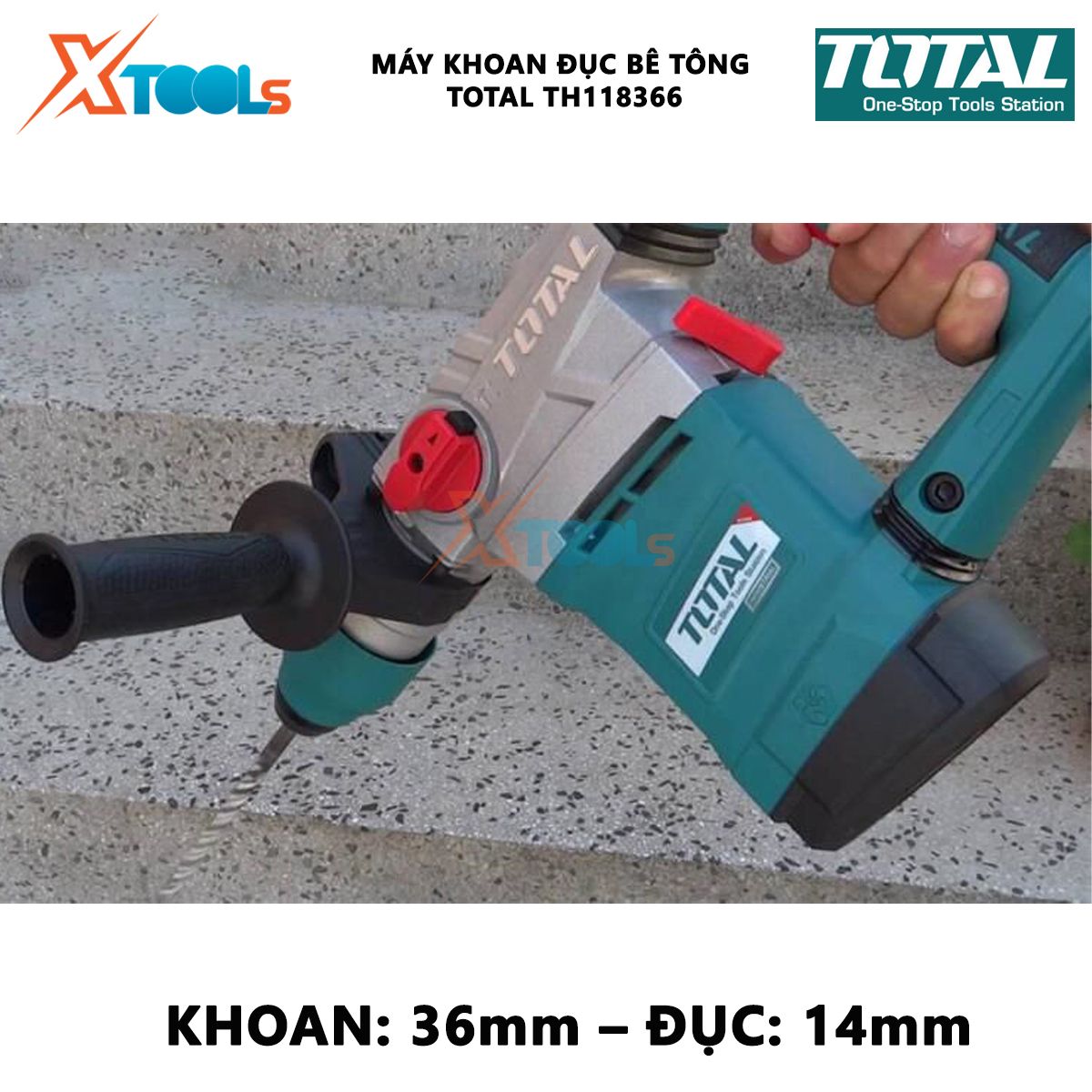 Machine drill chisel concrete Total TH118366 | hammer drill machine rotating power 1800W speed no-load 850 rpm speed beating 4200 BPM screwdriver, đục Wall, concrete drill [genuine] [XTools]