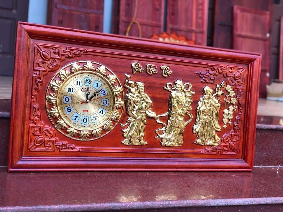 Tranh đồng hồ phúc-lộc-thọ dán vàng