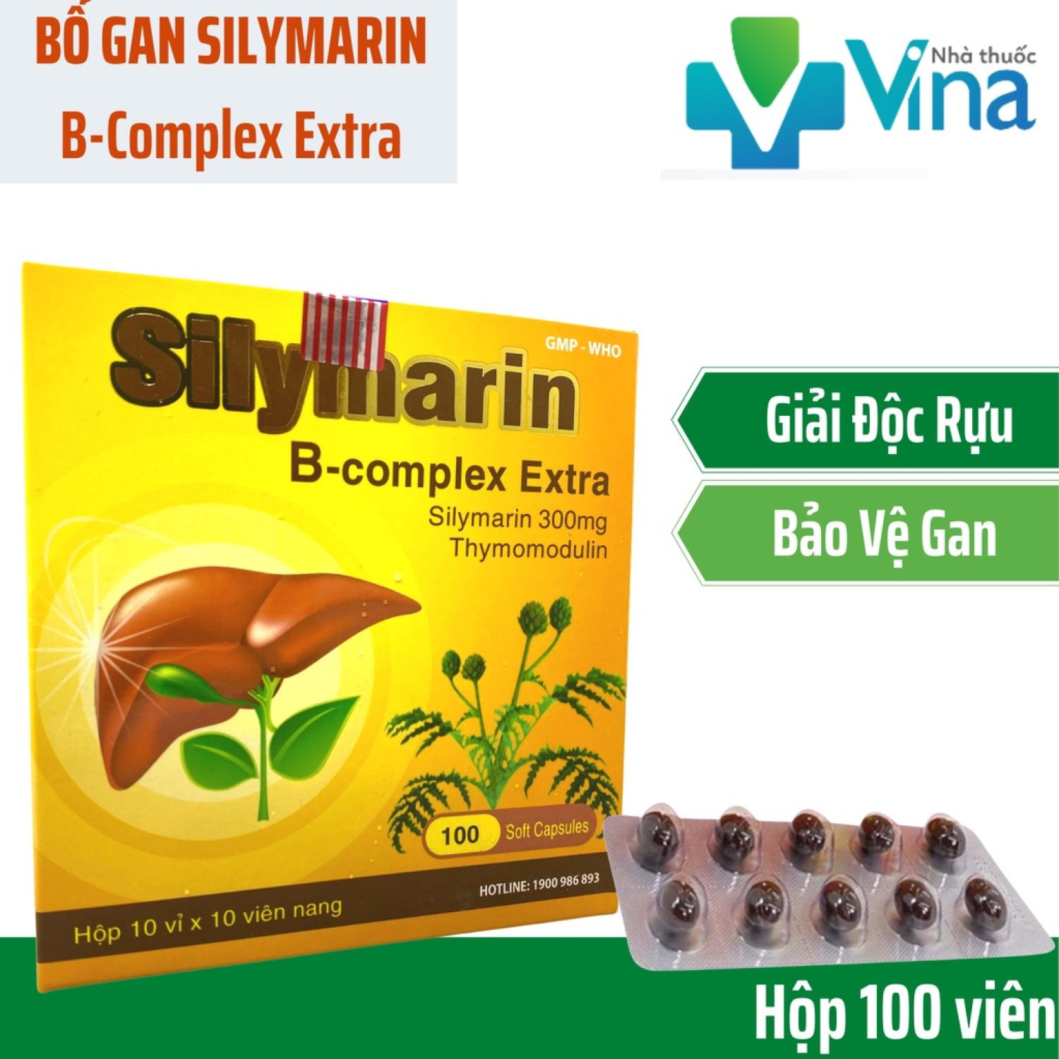 Viên uống bổ gan, giải độc gan silymarin b-complex extra- hộp 100 viên