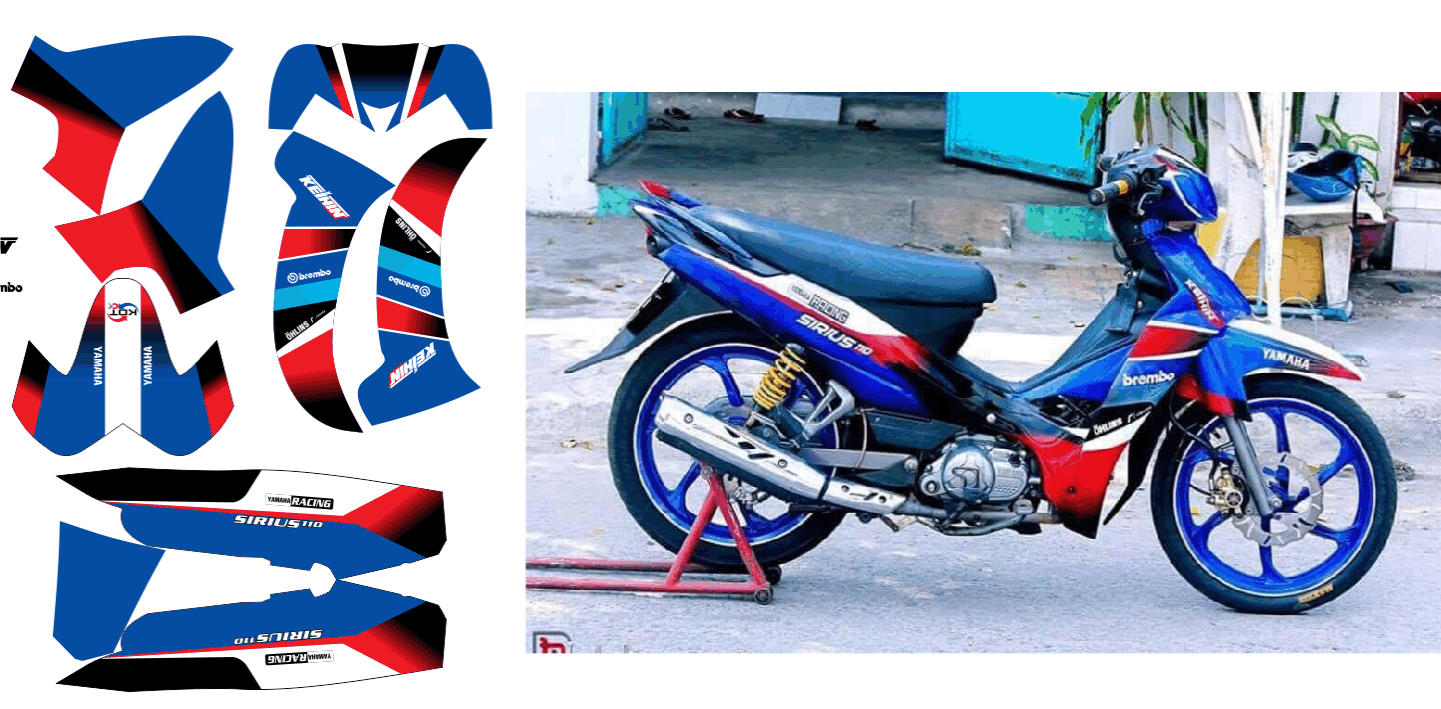 Tem trùm xe sirius xanh pha trắng đỏ nhiều màu độ đẹp - tem xe máy sirius thiết kế theo yêu cầu - chế độ tem xe máy sirius xanh pha nhiều màu đẹp rẻ chất