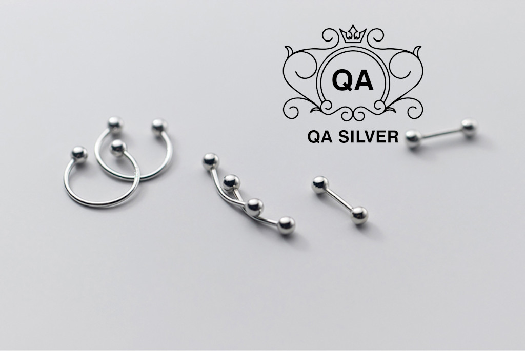 Khuyên tai bạc 925 khoen vành chốt bi vặn nam nữ bông kẹp vành S925 EARCUFF QA SILVER Earrings EA200903