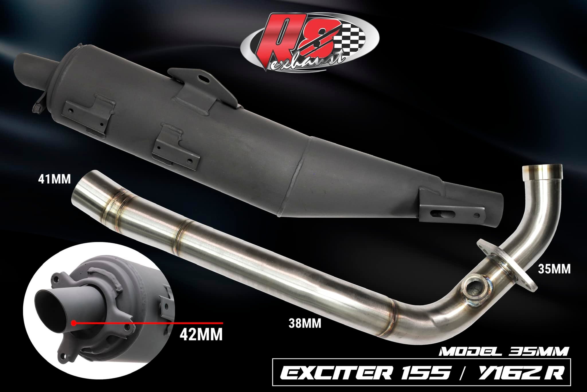 Pô Tăng Giả Zin R8 Racing Exciter 155 / Y16ZR VVA 28mm, 32mm, 35mm