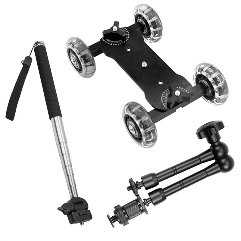 Camera Table Slider Dolly Desktop Mini Video Mobile Rolling Sliding Dolly Car Stabilizer with Magic Arm For DSLR Camera