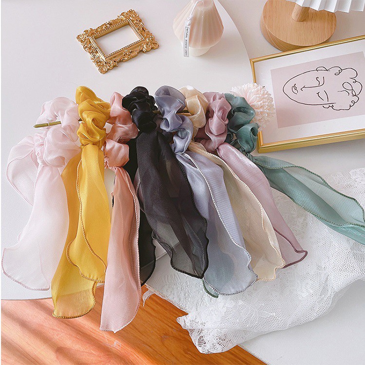 Scrunchies cột nơ vải voan lụa bóng Ni9 S42