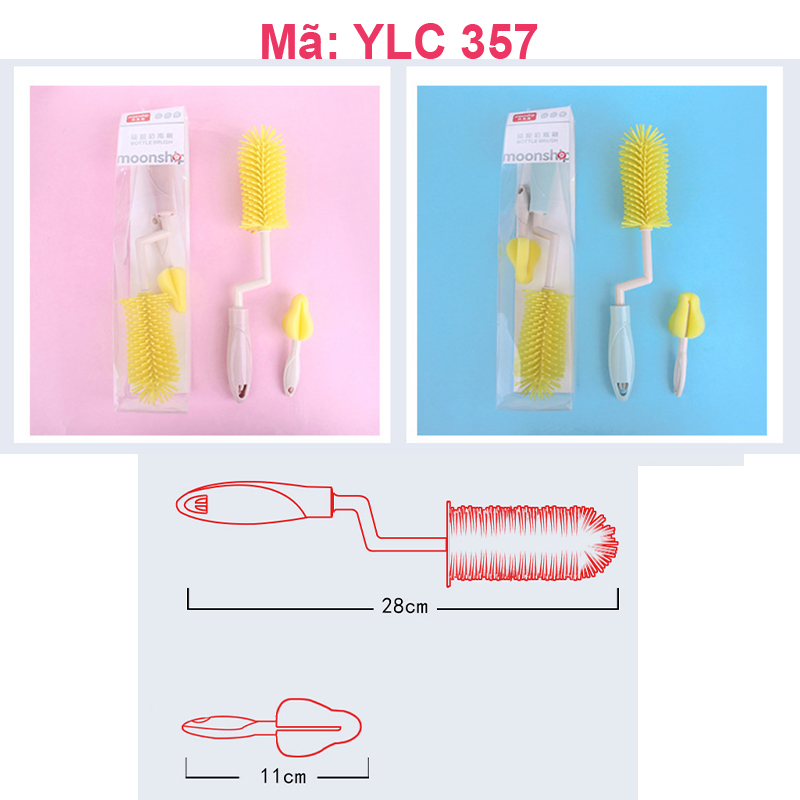 [HCM]Cây cọ rửa bình sữa 2 món cao cấp dễ vệ sinh đầu silicon bền bỉ