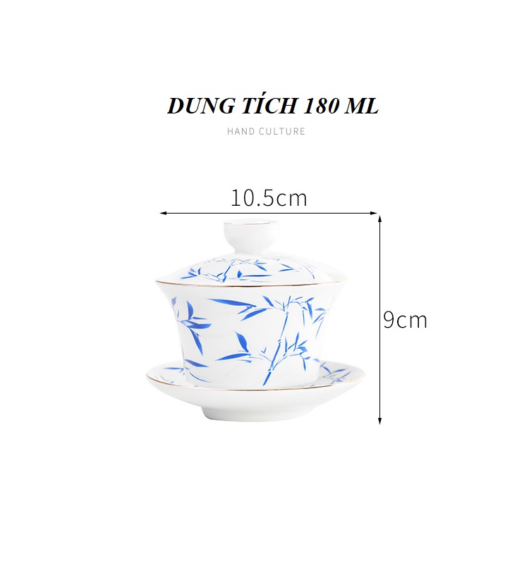 Chén Khải sứ trắng Bạch Định thấu quang 180 ml