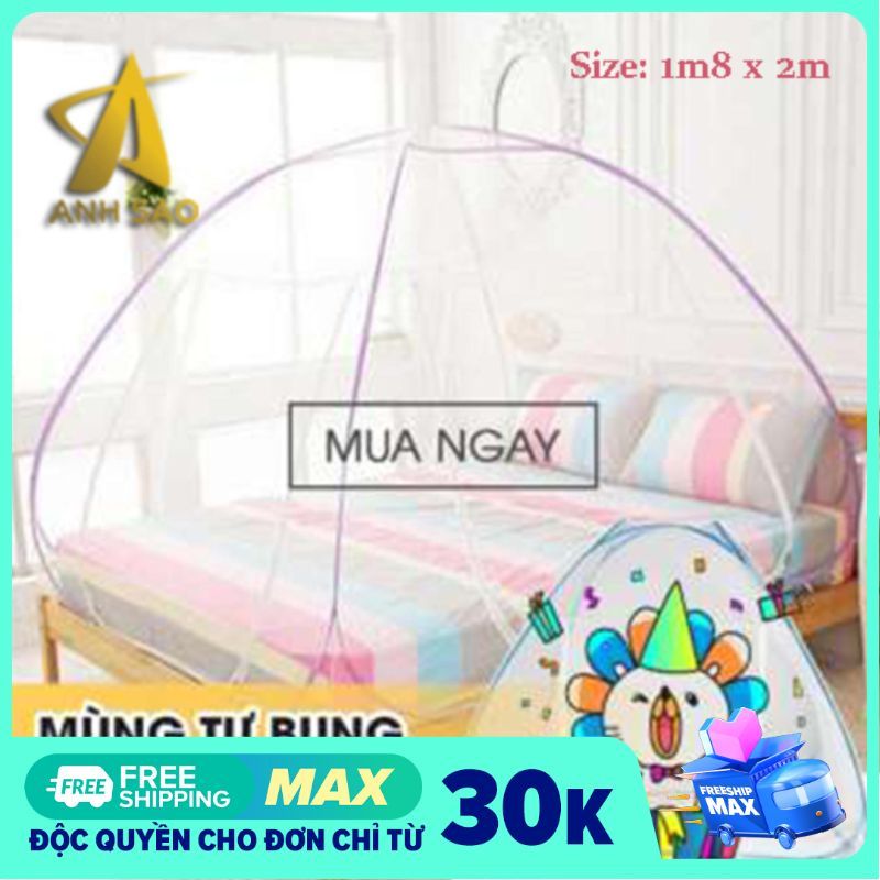 Mùng chụp tự bung/ Mùng chống muỗi cao cấp ÁNH SAO (Loại 1 siêu xịn) - 1m6 x 2m/ 1m8 x 2m - Giao màu ngẫu nhiên - Vải mùng lỗ nhỏ, vải tuyn màu xanh hoặc trắng có họa tiết hoa tulip sang trọng - HÀNG VIỆT NAM CHẤT LƯỢNG CAO