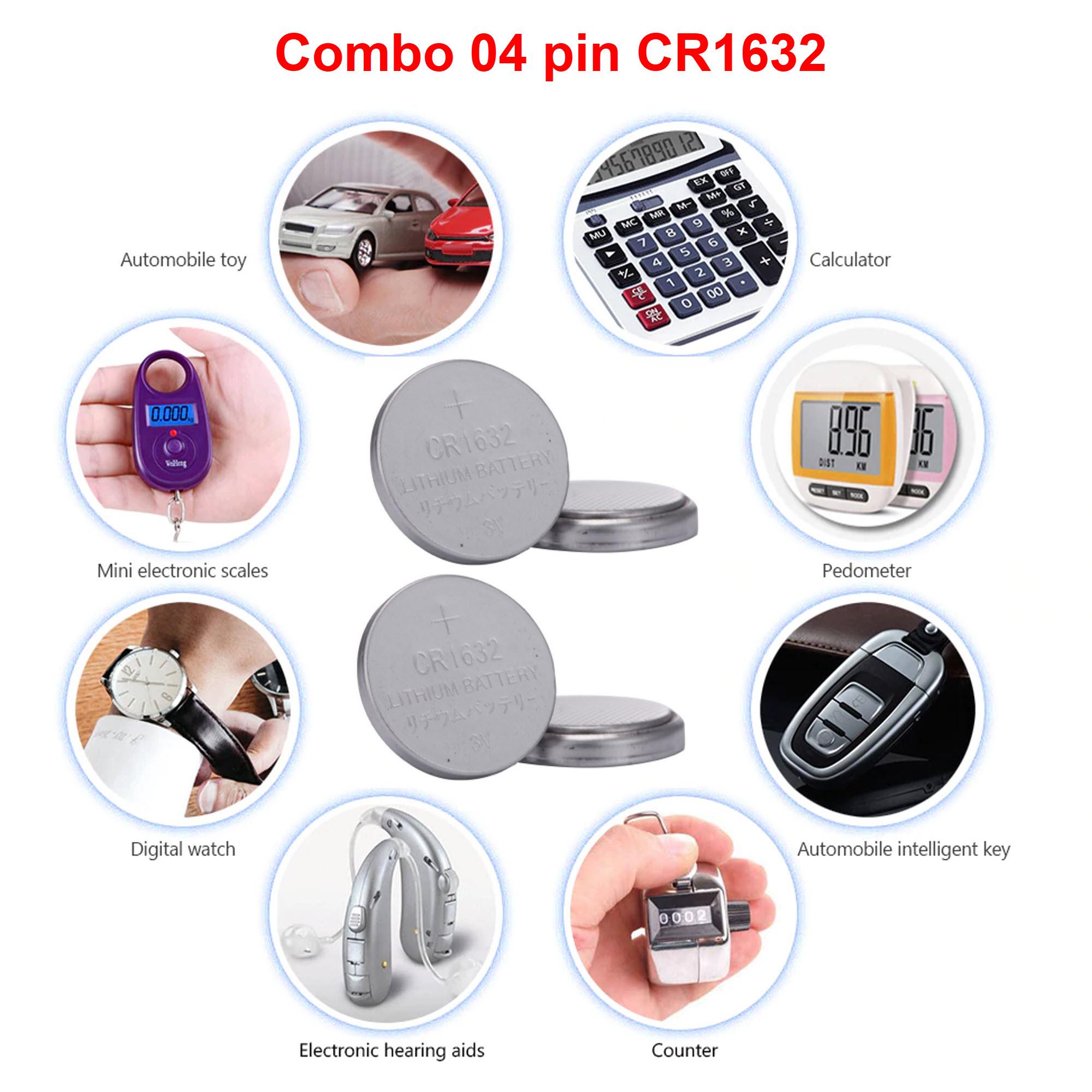 Combo tiết kiệm 40% - 04 viên Pin remote cúc áo CR1632, Pin thay thế cho van cảm biến áp suất lốp tpms CR1632 - pin CR1632 Lithium 3V