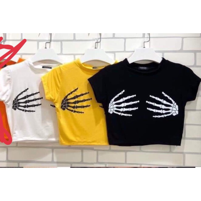 Áo Thun Tay Ngắn Form Croptop In Hình Hai Bàn Tay Xương Cực Chất TTSL0307