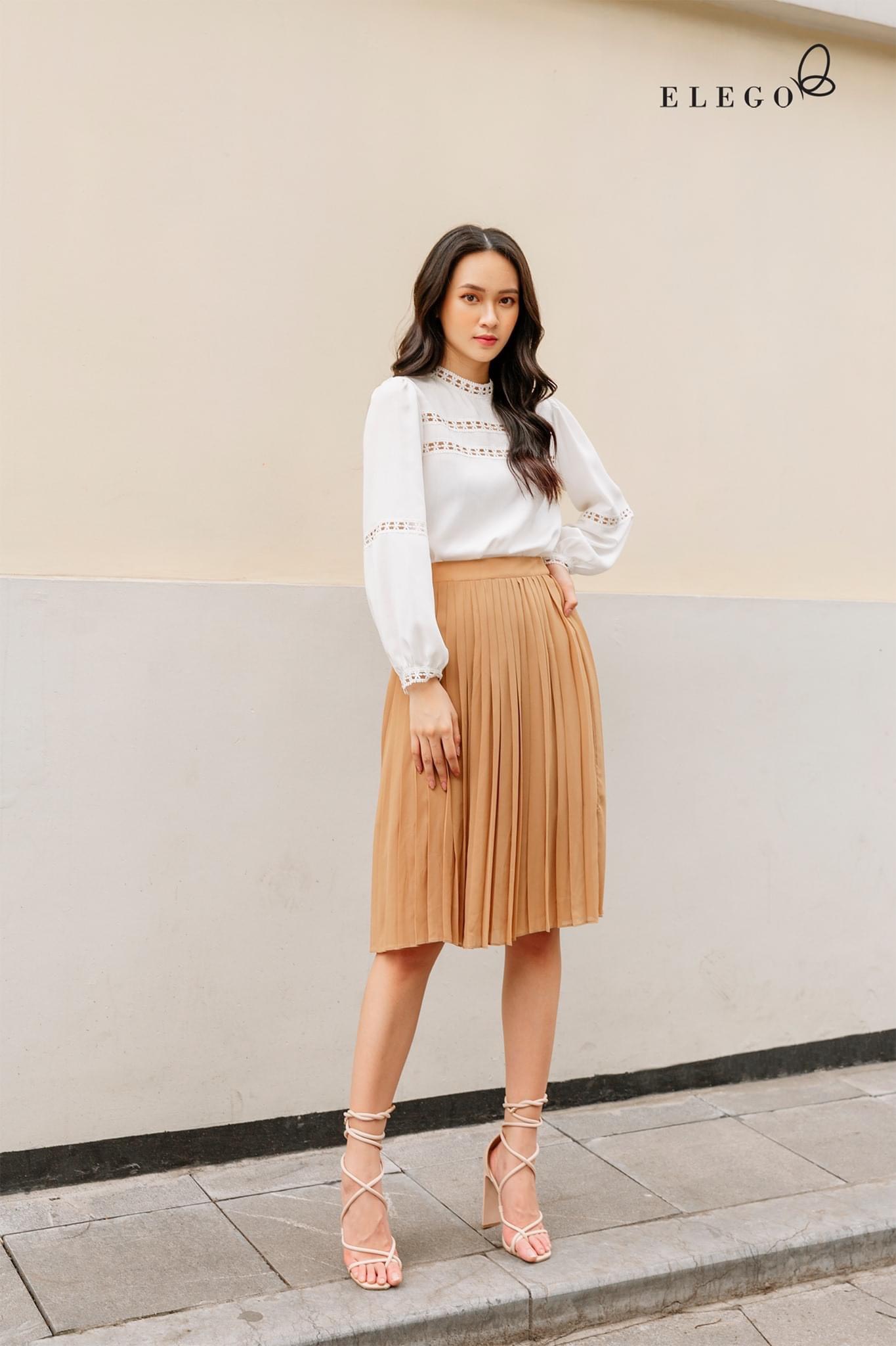 Áo trắng Sheera Top dài tay phối ren