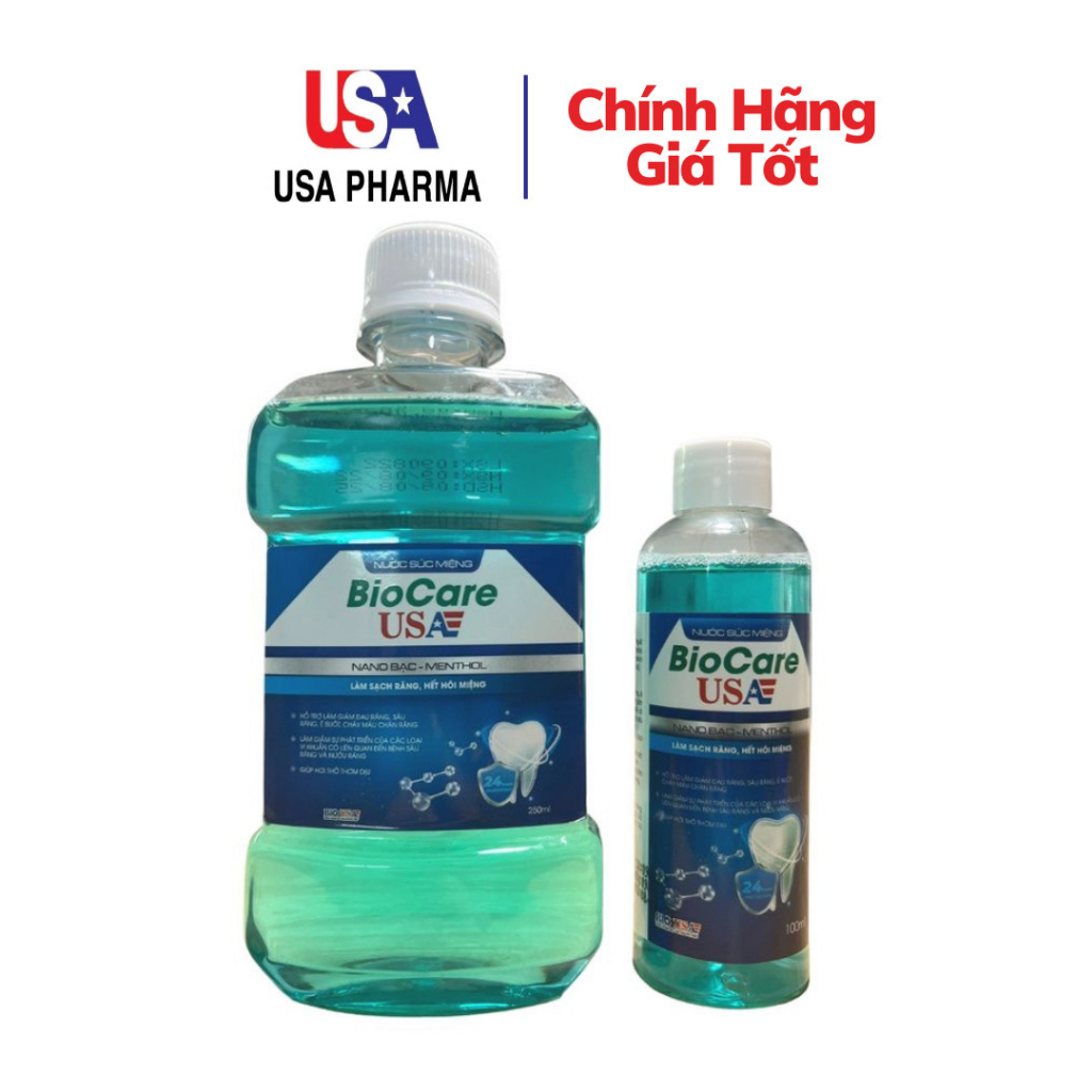Biocare usa nước súc miệng nano bạc, menthol - chai 100ml