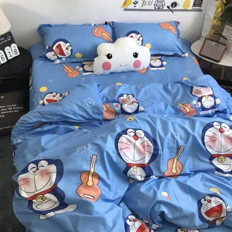 Bộ chăn ga gôi Doremon đánh đàn + Ruột chăn hè thu