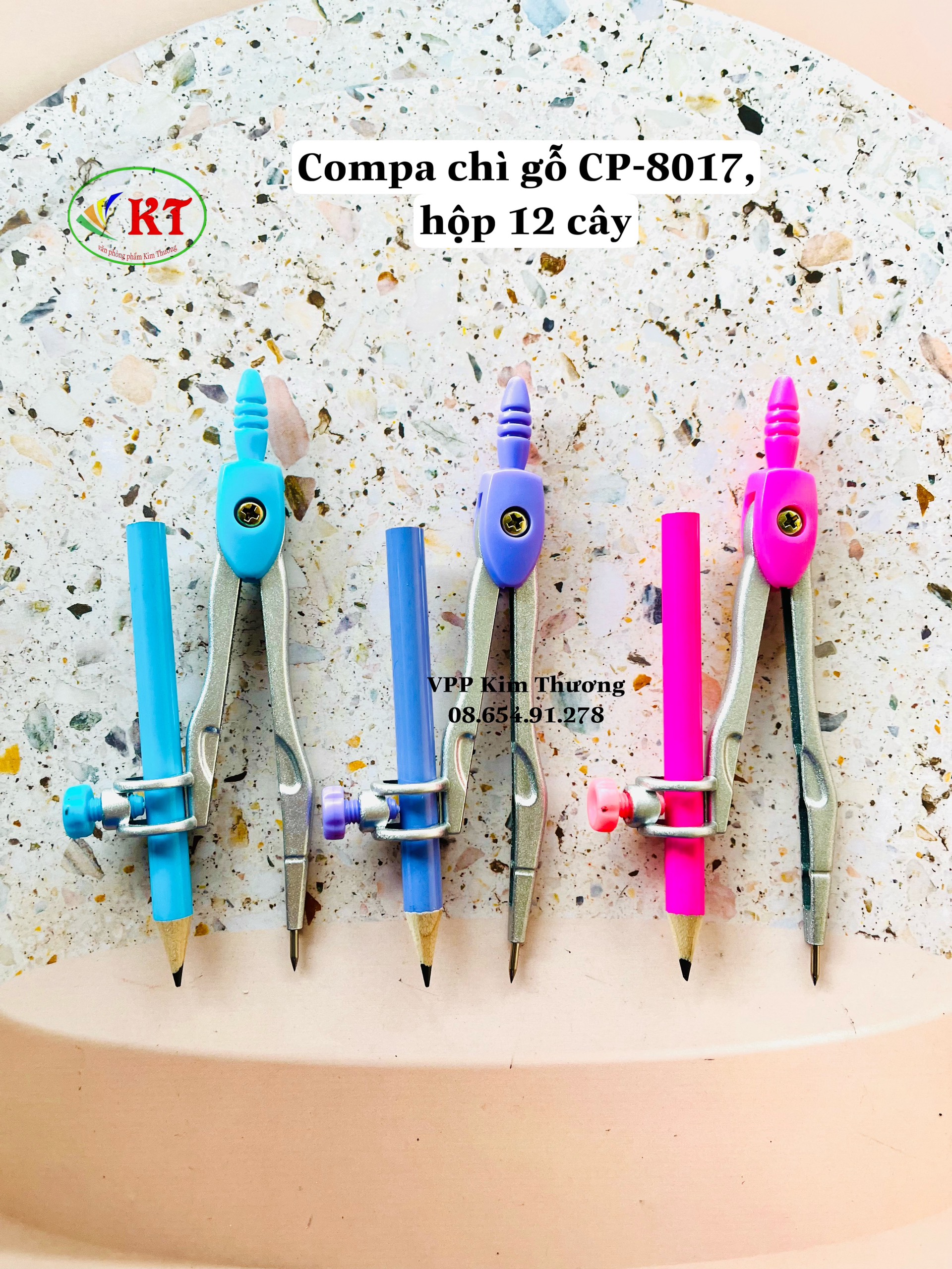 Compa chì gỗ (CP-8017) gồm 3 màu hồng, xanh dương, tím