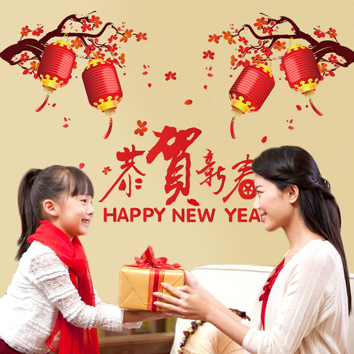 Decal LUVINA trang trí tết- đào pháo đỏ