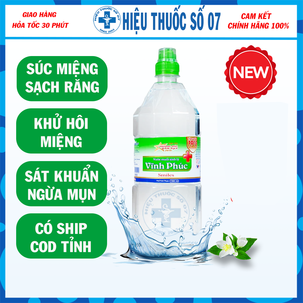 Nước Muối Sinh Lý Vĩnh Phúc Natri Clorid 0.9% Rửa Mũi Sát Khuẩn Chai 500ml