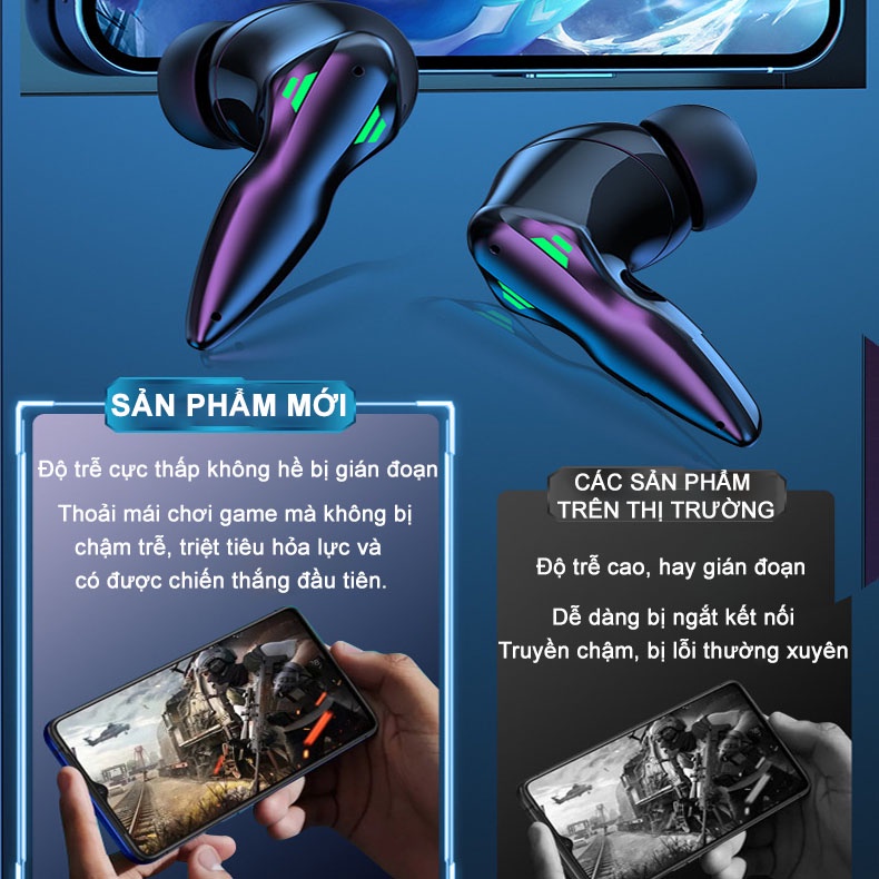 Tai Nghe Gaming H03 Bluetooth 5.3 TWS Tai Nghe Chơi Game Không Dây Có Mic Tai Nghe Nhét Tai Mũ 3 - Độ Trễ Cực Thấp