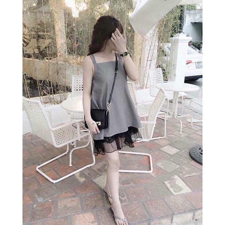 Đầm Suông Hai Dây Phối Ren Lưới