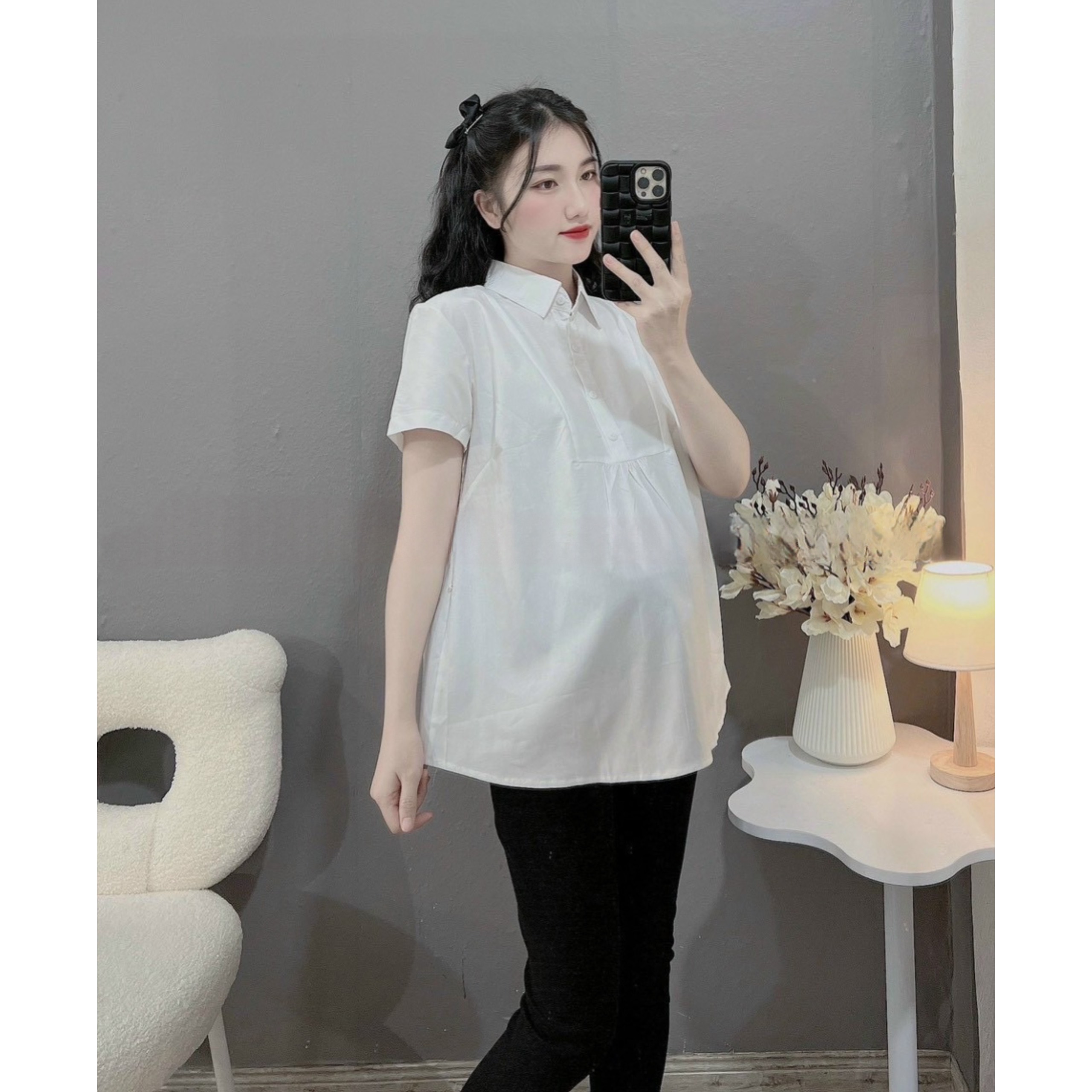 Áo bầu sơ mi trắng công sở a093