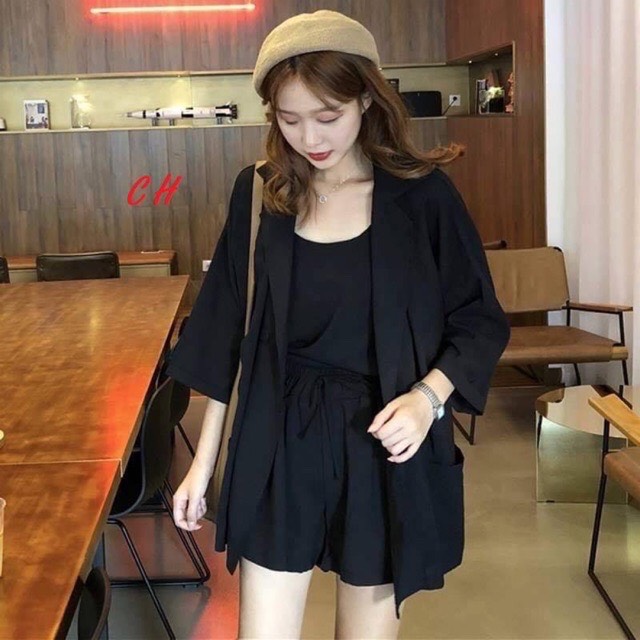 sét blazer 3 món ullzang chất đũi mát nhẹ dễ phối đồ