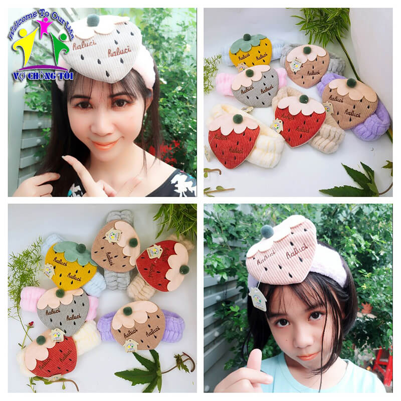 Băng đô nữ skincare, phụ kiện nữ make up, cài tóc nữ trang điểm, bờm tóc nam rửa mặt, nơ cài tóc cho bé gái cute, quả dâu haluci siêu xịn sò - thương hiệu VỢ CHỒNG TÔI