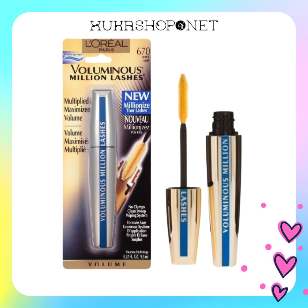 Chuốt mi mascara dài mi và cong mi Mascara L'Oreal Voluminous Million Lashes 670 dưỡng ẩm, lâu trôi tự nhiên