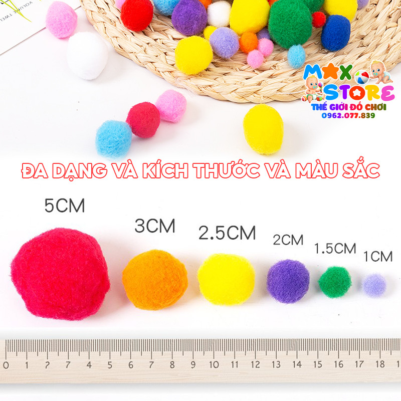[Tặng kẹp nhựa] Túi Hạt PomPom Kích Thước Từ 1cm - 3cm Màu Sắc Đa Dạng