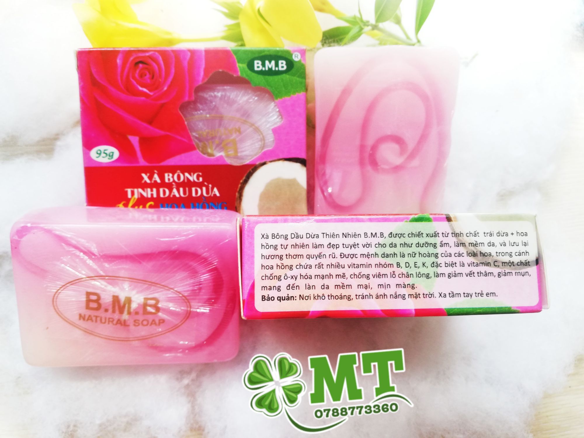 Xà bông tinh dầu dừa hoa hồng ( 1 cục 95g)
