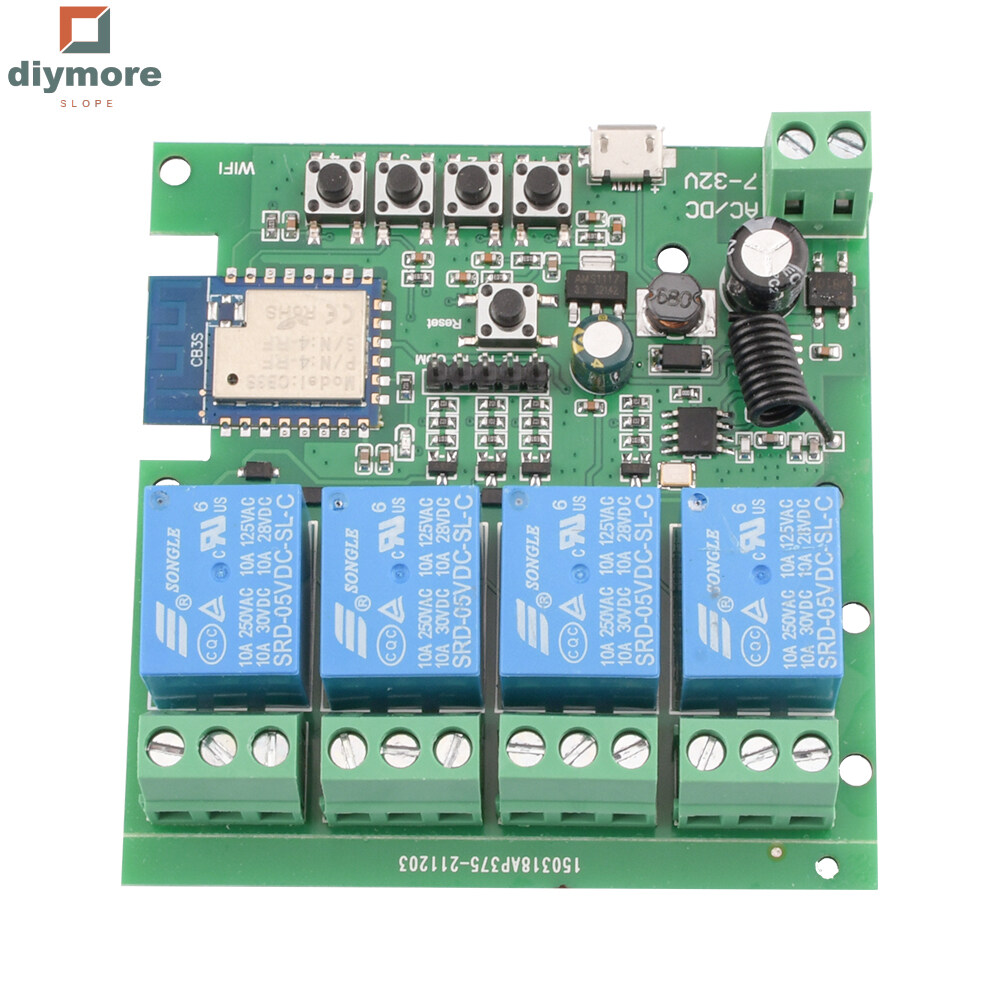 Ziqqucu  dốc USB5V/DC7-32V 4 chiều wifi Bộ hỗ trợ điều khiển từ xa mô-đun chuyển đổi hỗ trợ từ xa tuya ứng dụng điều khiển Wifi + 433Mhz điều khiển từ xa RF
