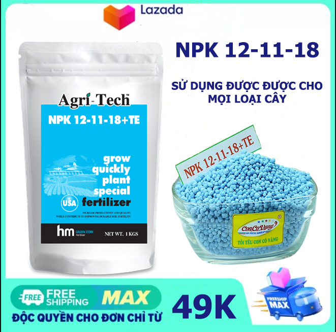 Phân bón Agri-Tech NPK 12-11-18+TE (1Kg)