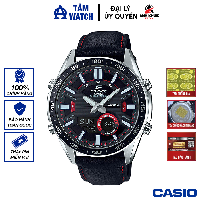 Đồng hồ nam dây da Casio Edifice chính hãng Anh Khuê EFV-C100L-1AVDF (46mm)