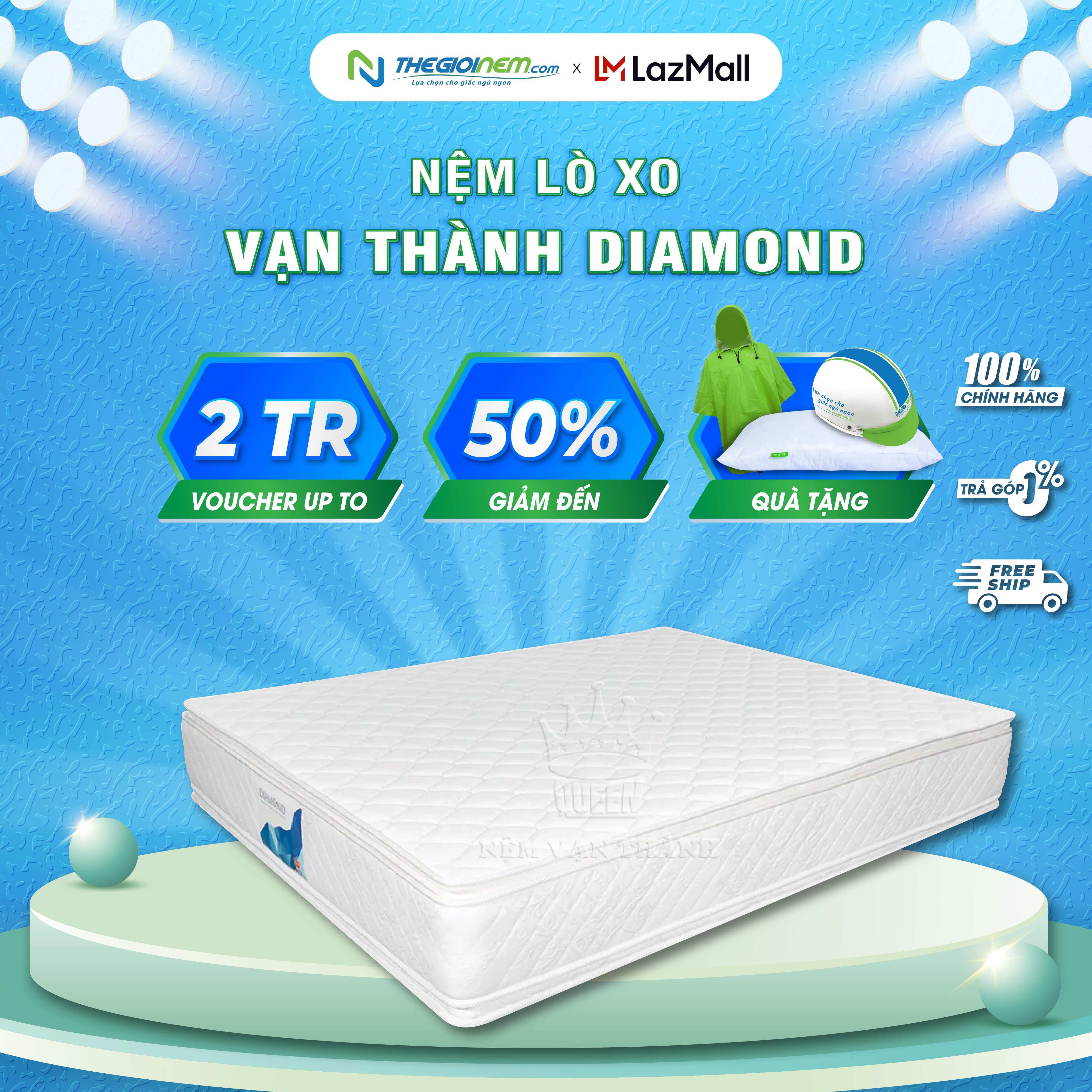Nệm lò xo túi độc lập diamond vạn thành 160x200x30cm-bảo hành 15 năm.