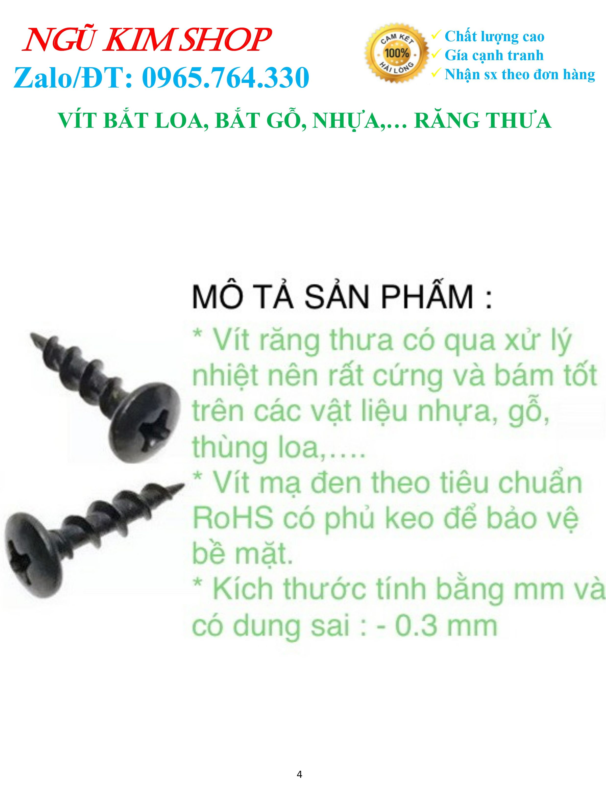 VÍT BẮT LOA M4 x L _ RĂNG THƯA MẠ ĐEN