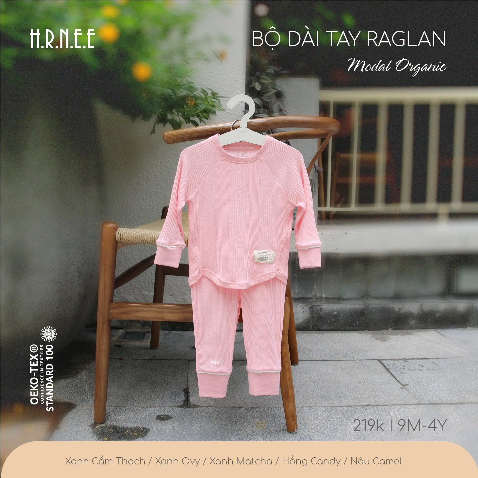 Bộ dài tay Modal Organic Hrnee cho bé 9m - 4Y