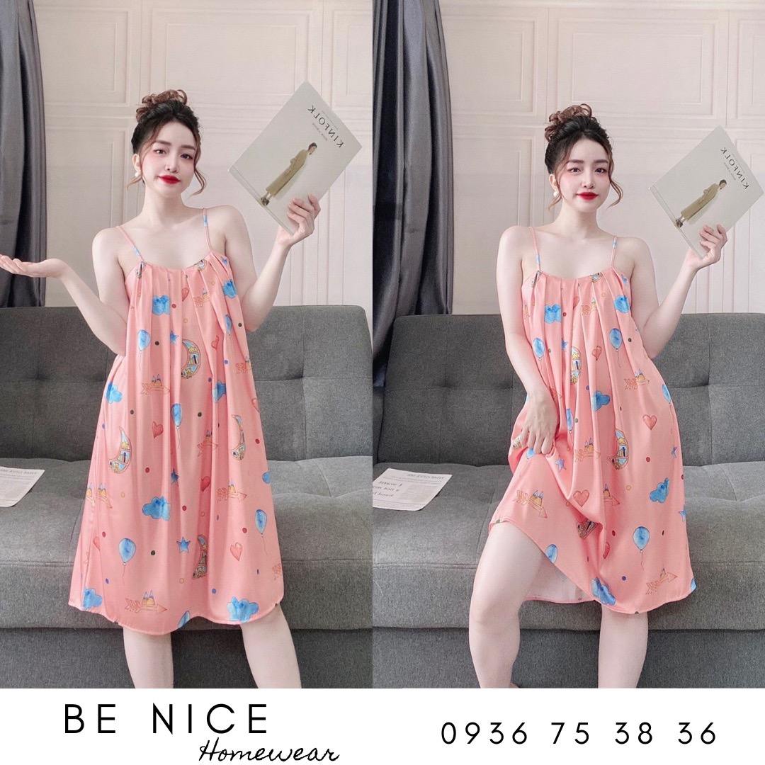 Váy lụa xếp li mặc nhà nhiều họa tiết xinh xắn