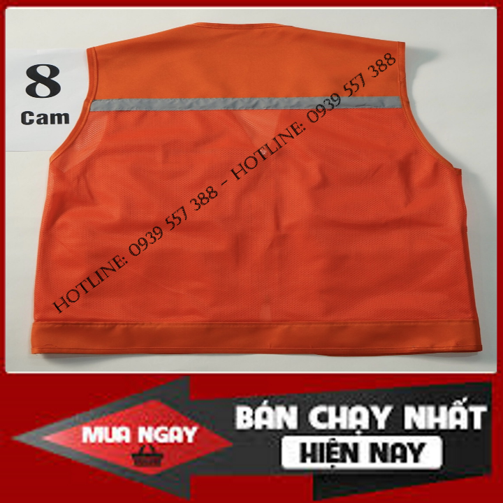 Áo ghi lê phản quang 4 túi, Áo phản quang bảo hộ lao động màu cam