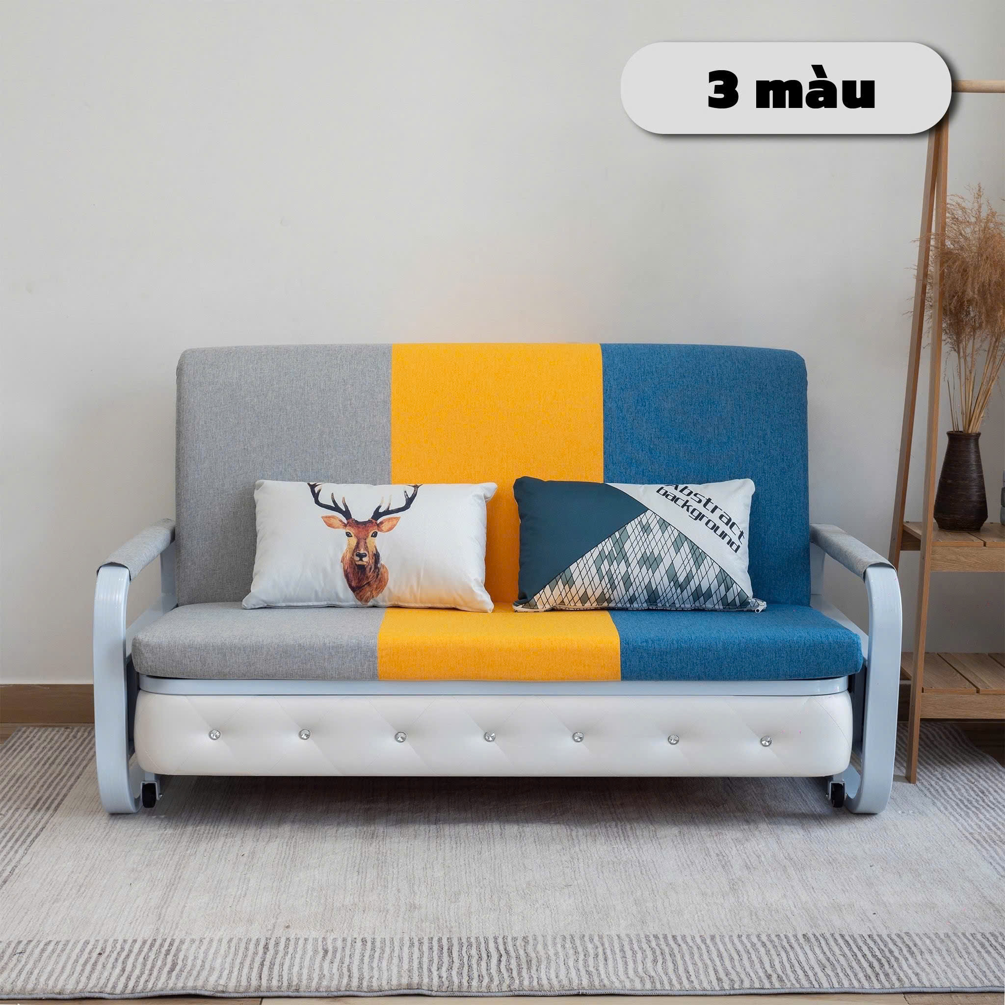 Ghế Sofa Giường Thông Minh COLIF SMART CS - Giường Sofa Gấp Gọn Đa Năng Bọc Da PU Đính Đá Sang Trọng Có Tủ Đựng Đồ Rộng Nệm 2 Lớn Cao Su Non Bọt Biển Nan Giường Dày Và Khít Bánh Xe Cao Su Kéo Gấp Dễ Dàng - Tặng Gối Cao Cấp 100% Cotton Mền Mịn Thoáng Mát