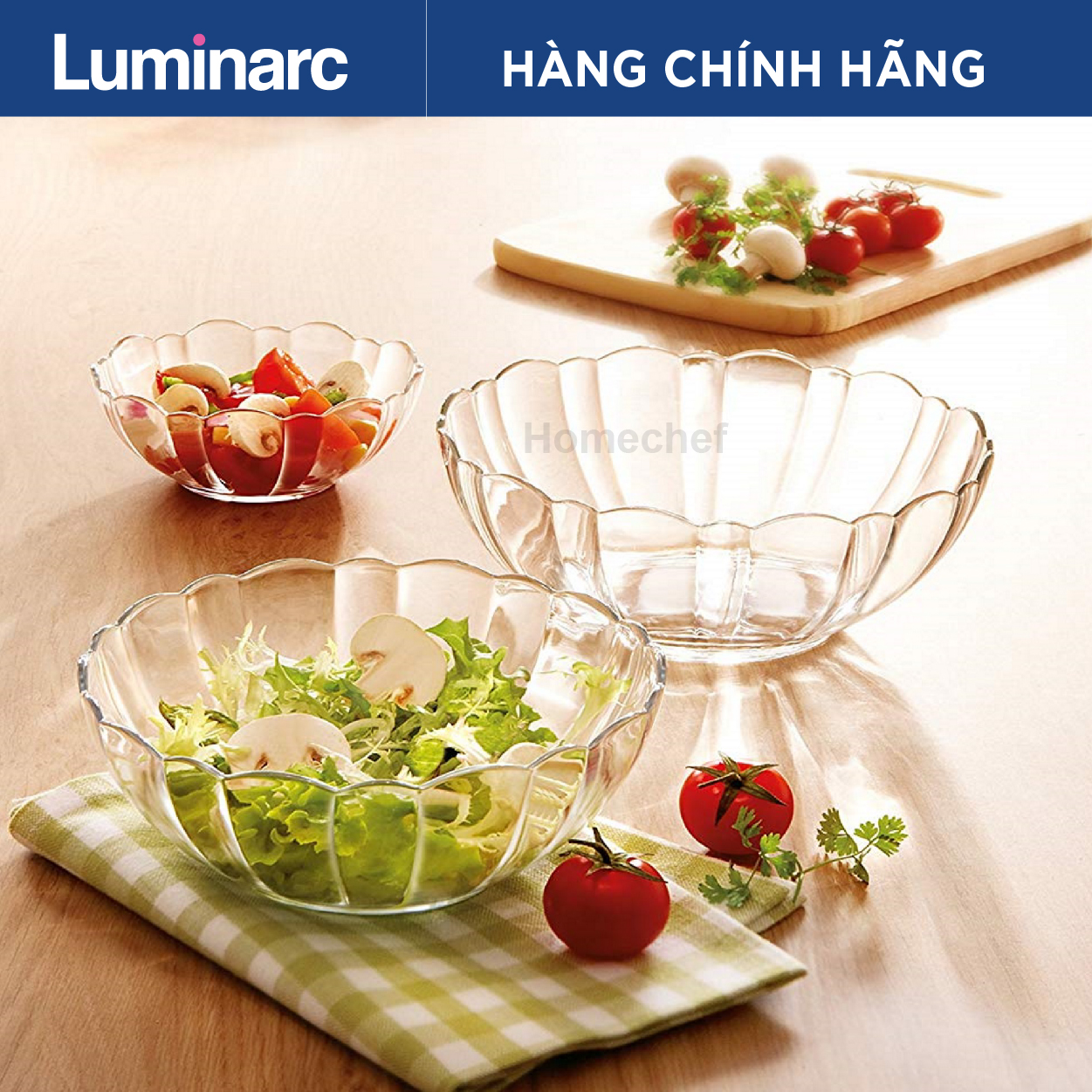 (ẢNH THẬT) Bộ 3 bát thủy tinh Luminarc Arcade 23cm - BO300515
