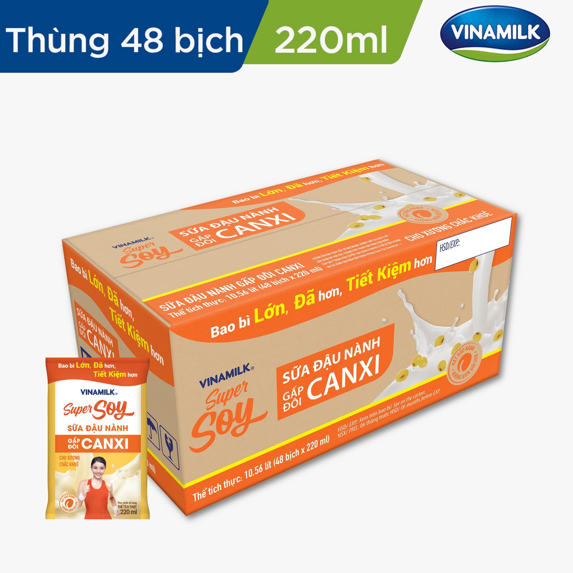 Bộ 2 thùng  sữa đậu nành Vinamilk gấp đôi canxi 220ml