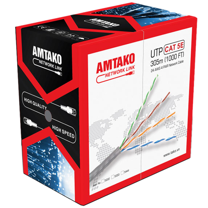 Cáp mạng Cat5 UTP AMTAKO 5222 dây trắng ( cuộn 305m)