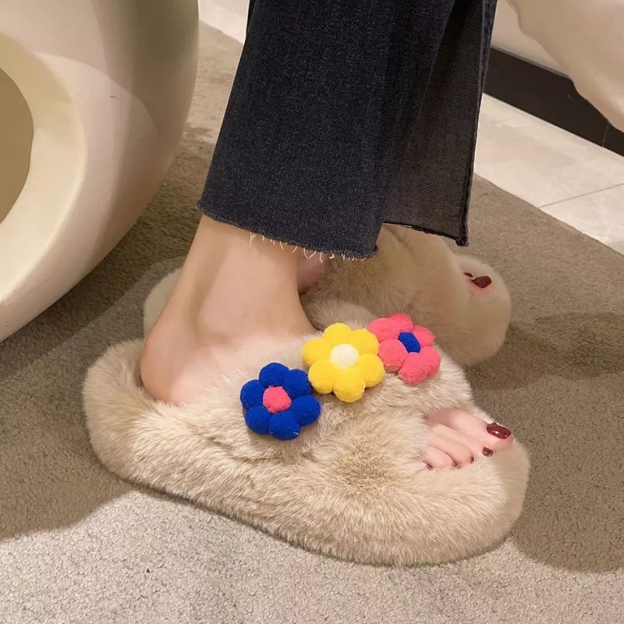 DÉP LÔNG CHÉO HOA ĐẾ CAO 5CM - HÀNG QUẢNG CHÂU