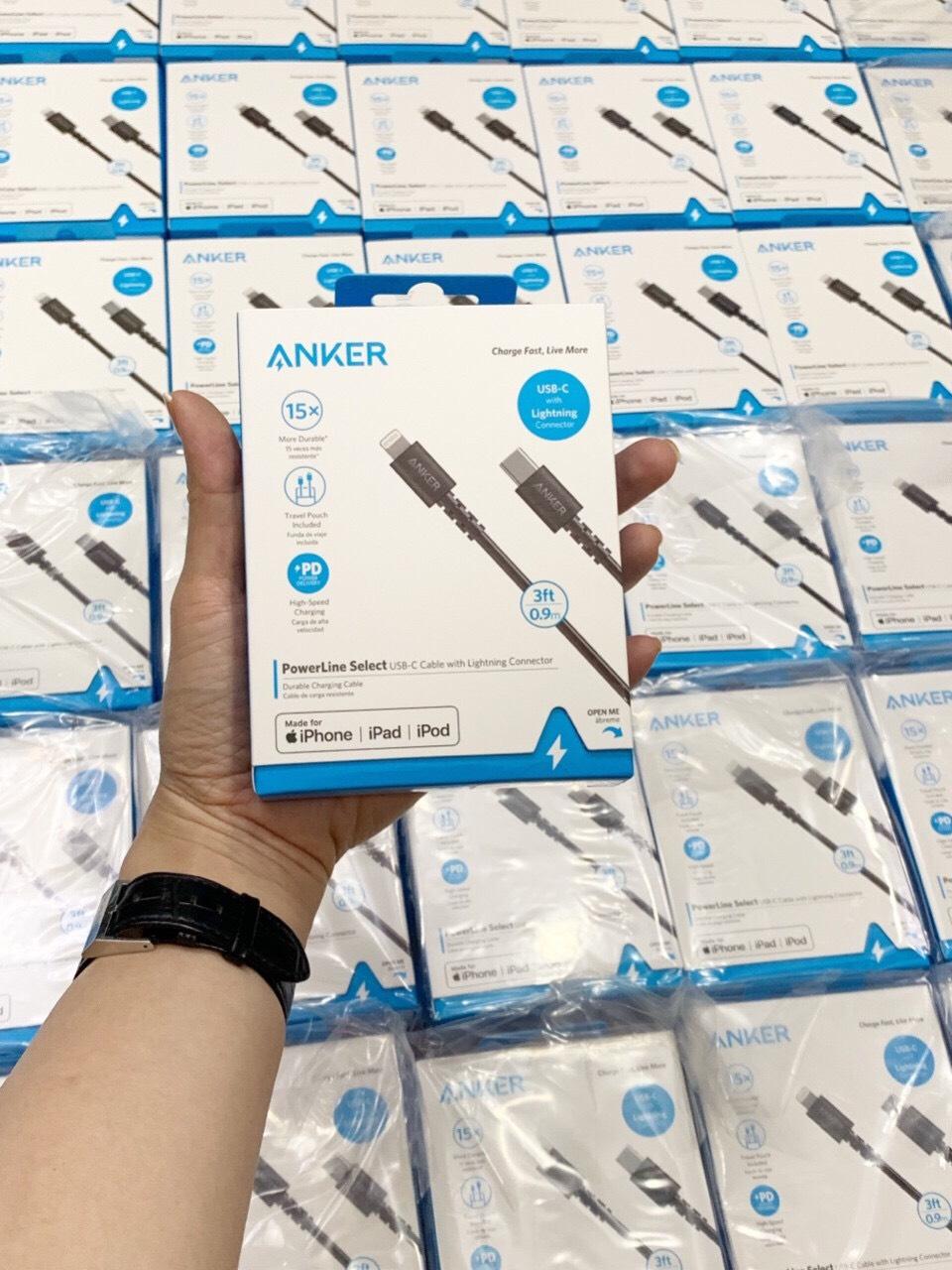 Cáp anker powerline select lightning to usb-c, dài 0.9m a8612/a8613 1.8m