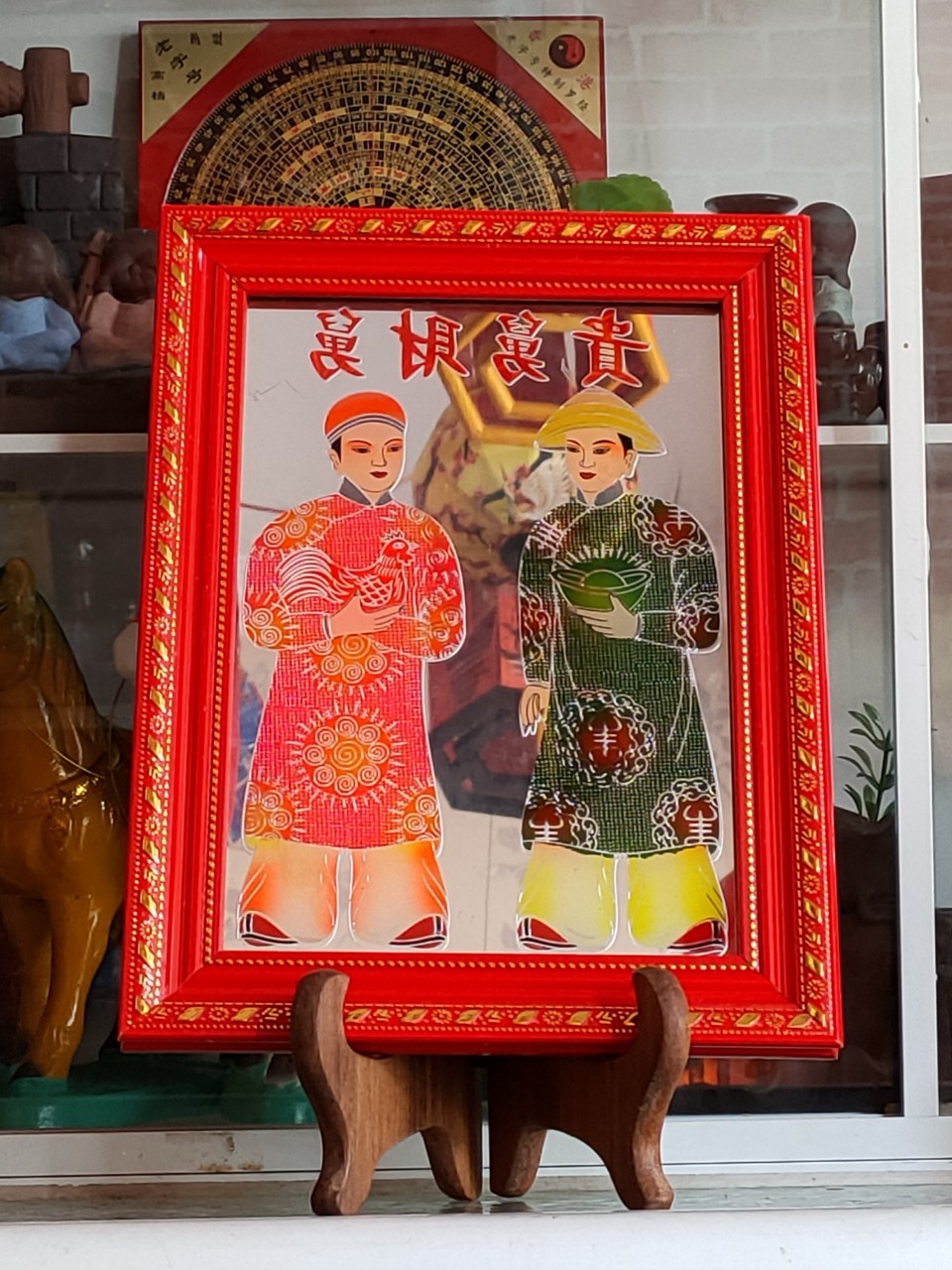 Bài vị cậu tài cậu quý khung đỏ 21cm*28cm - tặng kèm bột ngũ vị bao sái