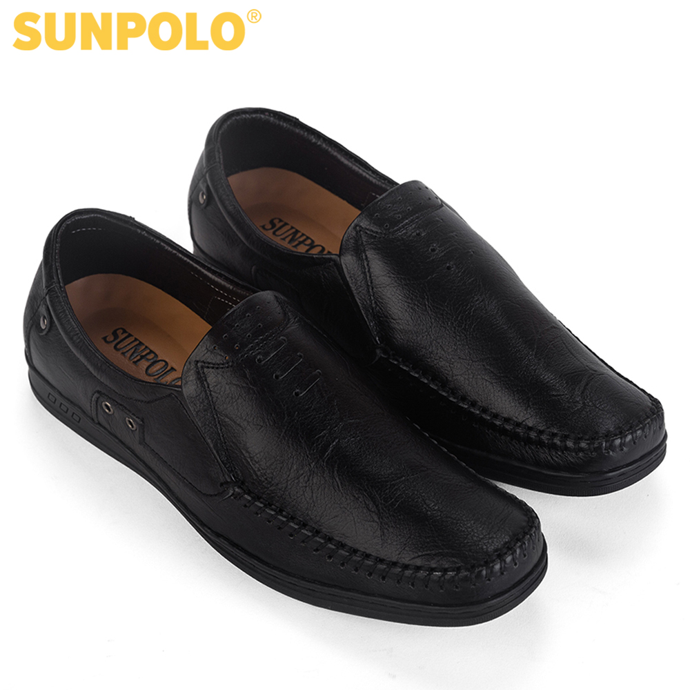 Giày mọi nam da bò SUNPOLO LS2098 (Đen) Phiên bản mới cải tiến đế giày