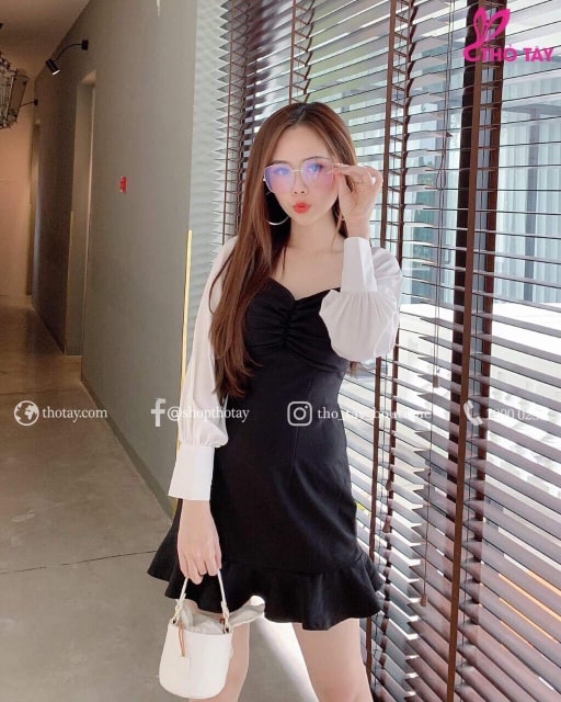 Đầm Nữ (dam nu) Tay Dài Phối Voan Thời Trang Bambo