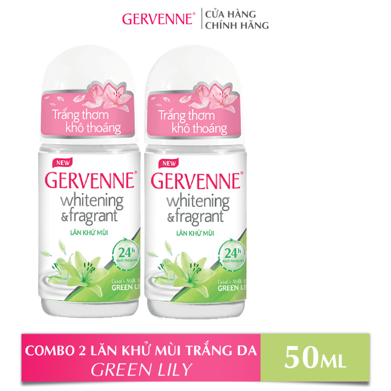 Gervenne Combo 2 Lăn khử mùi Trắng da Hương nước hoa Green Lily (50ml/chai) cao cấp