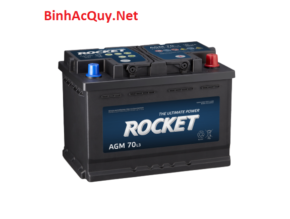 Bình ắc quy start stop rocket agm l3 12v- 70ah cho ô tô mercedes, volkswagen, audi, bmw