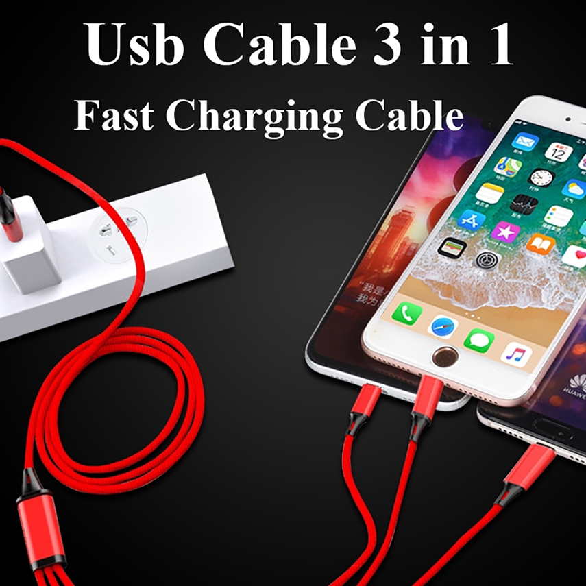 Cáp Sạc 3 trong 1 Micro USB Type C cho Huawei Xiaomi iPhone