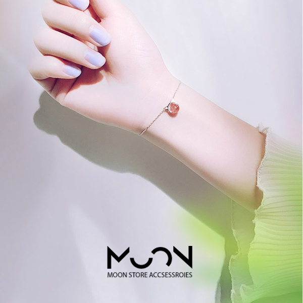 [HCM]Vòng tay nữ kiểu tai mèo hạt hồng dâu cực xinh cực dễ thương style hàn quốc - moon store acc